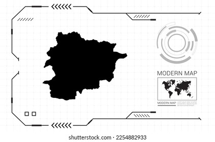 Andorra map of black digital frame HUD, GUI, UI interface technology radar vector.
