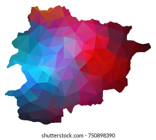 Andorra map. Blue and Red polygonal shape vector illustration on white background. Vector illustration eps 10.