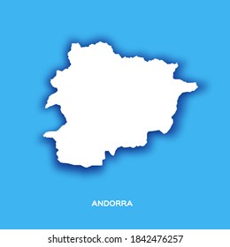 Andorra map card in paper cut style on blue background.
