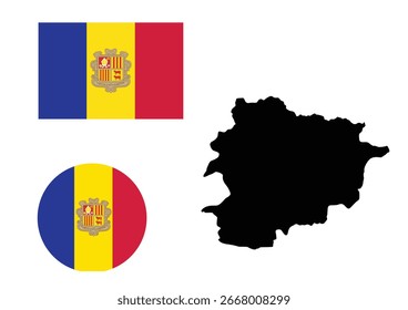 Andorra Map with Circle and Rectangle Flag – European Microstate Vector Design