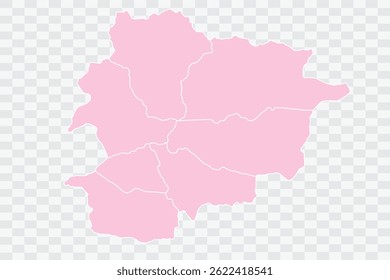 Andorra Map Color on White no demarcation line Background  Png