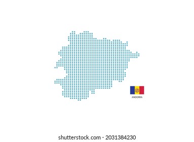 Andorra map design blue circle, white background with Andorra flag.