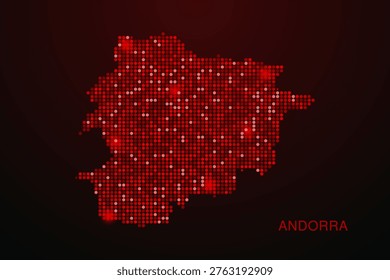 Andorra Map - Digital dotted map with glowing red points on dark background, modern technology style, abstract data network design, clean minimal vector illustration.