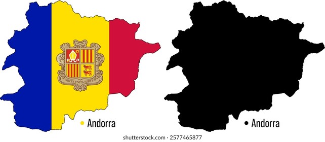 Andorra Map Flag. Map of Andorra flag of Andorra isolated on white background.