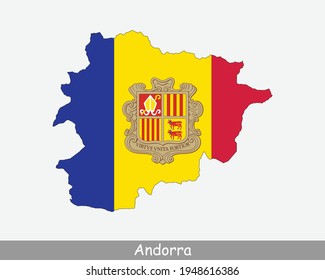Andorra Map Flag. Map of Andorra with the national flag of Andorra isolated on white background. Vector illustration.