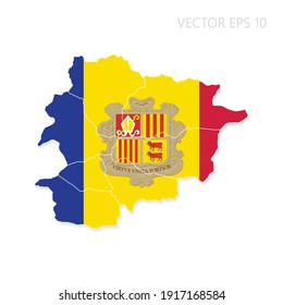 Andorra map with flag and shadow isolated on white background. Vector illustration EPS10.