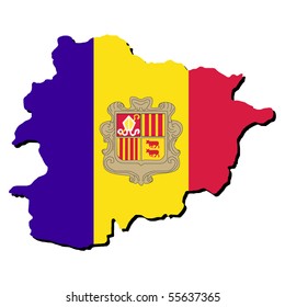 Andorra map flag with shadow on white illustration