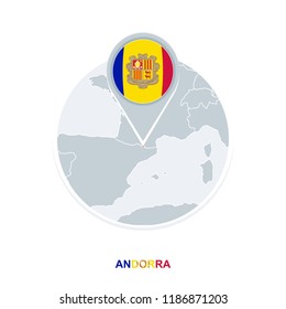 Andorra map and flag, vector map icon with highlighted Andorra