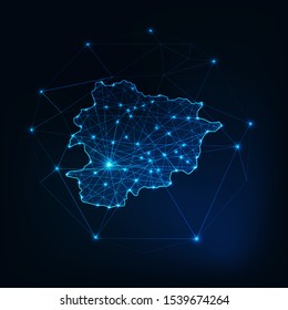 Andorra map glowing silhouette outline made of stars lines dots triangles, low polygonal shapes. Communication, internet technologies concept. Wireframe futuristic design. Vector illustration