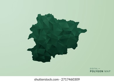 Andorra Mapa - Ilustración vectorial de estilo polígono verde, diseño geométrico de bajo poliéster con silueta limpia sobre fondo verde suave.
