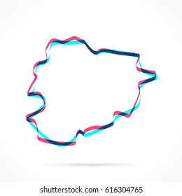 Andorra Map hand drawn with blue and pink highlighters, isolated on a blank background. Vector illustration, easy to edit, manipulate, resize or colorize.