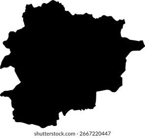 Icono de mapa de Andorra en diseño plano simple, contorno de silueta negro sólido, aislado sobre fondo blanco