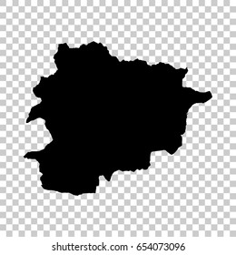 Andorra map isolated on transparent background. Black map for your design. Vector illustration, easy to edit.