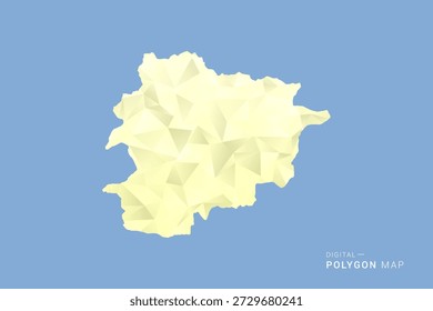 Andorra Mapa em estilo vetorial de polígono baixo, ilustração de forma geométrica com tons suaves amarelos no fundo azul, silhueta limpa para infográfico.
