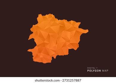 Andorra Map - low poly polygon vector, geometric triangulated silhouette in orange and dark brown tones, clean modern infographic style, isolated background.