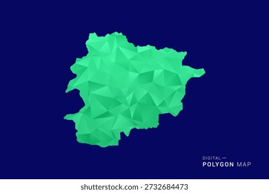 Andorra Map - low poly polygon vector, geometric triangulated silhouette in green and blue tones, clean modern style, isolated background for infographic use.