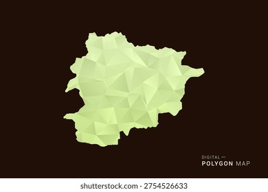 Andorra Map - Low poly polygon map in soft light green gradient on dark brown background, modern minimal geometric style, clean abstract vector illustration design.