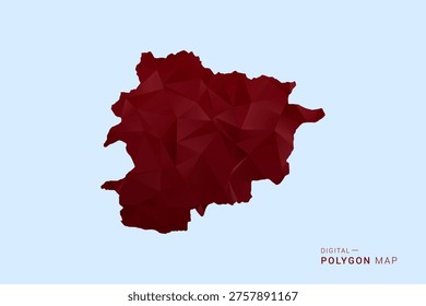 Andorra Map - Low poly polygon map in deep red gradient on light blue background, modern minimal geometric design, vector illustration with faceted triangulated style.