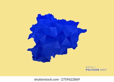 Andorra Map - Low poly polygon map in deep blue gradient on soft beige background, modern minimal geometric design, clean abstract vector illustration with faceted triangulated style.