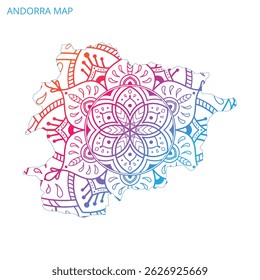 Andorra Map Mandala with Colorful Details Textured Vector Design Template on White Background.