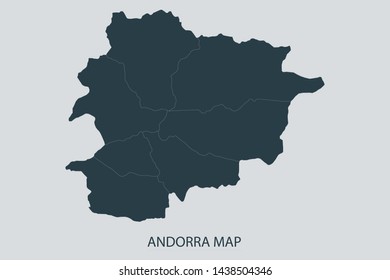 Andorra map on gray background vector, Andorra Map Outline Shape Gray on White Vector Illustration, Map with name. High detailed Gray illustration map Andorra.