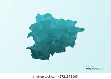 Andorra Mapa - Ilustración vectorial de estilo polígono en diseño geométrico azul verdoso verde azulado bajo poli, silueta minimalista moderna.