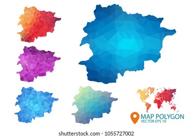 Andorra Map - Set of geometric rumpled triangular low poly style gradient graphic background , Map world polygonal design for your . Vector illustration eps 10.