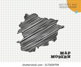 Andorra map of vector black silhouette chaotic hand drawn scribble sketch on grid paper used for notes or decoration.