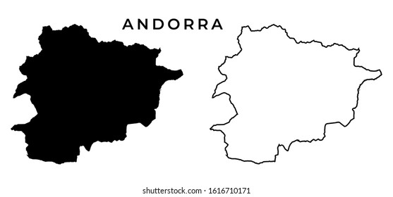 Andorra Map Vector - Blank Map of Andorra Black Silhouette and Outline Vector isolated on white