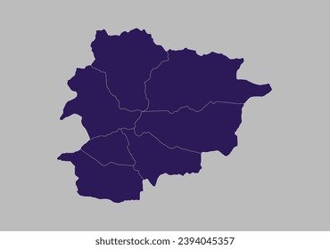 Andorra map vector, Blue purple color isolated on gray background.