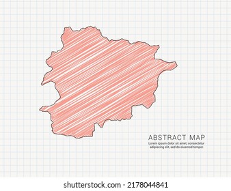 Andorra map of vector color silhouette chaotic hand drawn scribble sketch on grid paper.
