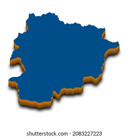 Andorra-Kartenvektor. Detaillierte 3D-Karte von Andorra mit heruntergefallenem Schatten. Blaue isometrische Silhouette. Vorlage für Website, Design, Cover, Infografiken. Vektorgrafik