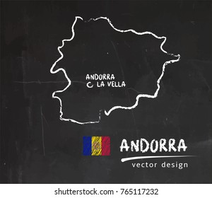 Andorra map, vector drawing on blackboard