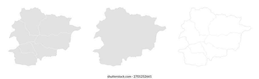 Mapa de Andorra conjunto de vetores incluindo três estilos mapa esboço, mapa plano e versão detalhada com bordas e regiões. Perfeito para infográficos, educação, viagens e apresentação. Vetor, símbolos.