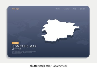 Andorra map white on blue background with isometric vector.