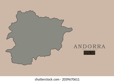 Andorra Map - World Map International vector template with old classic style and gray color on map isolated on brown background - Vector illustration eps 10 