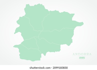 Andorra Karte - Weltkarte Internationale Vektorvorlage mit hoher detaillierter, grün-weißer Rahmenfarbe einzeln auf weißem Hintergrund - Vektorgrafik eps10