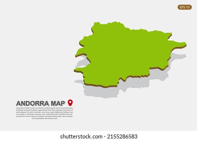 Mapa de Andorra - Mapa mundial Mapa vectorial internacional con estilo isométrico que incluye sombra, color verde y marrón aislado en fondo blanco para el diseño - Ilustración vectorial eps 10