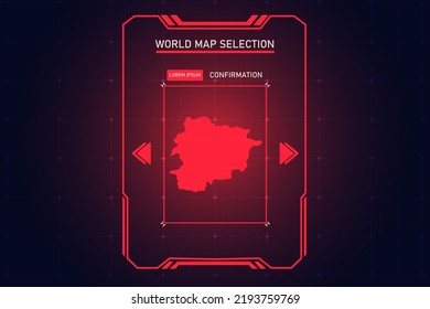 Andorra Map - World Map International vector template with Red Color in perspective style and HUD, GUI, UI interface isolated on black background for design - Vector illustration eps 10