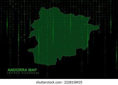 Andorra Map - World Map International vector template with Matrix green binary computer code background including light for design, website, hacker concept - Vector illustration eps 10