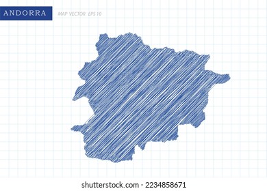 Andorra Map - World Map International vector template with blue outline graphic and pen drawing sketch style isolated on white grid background for design, website - Vector illustration eps 10