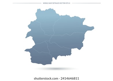 Mapa de Andorra - Mapa Mundial Plantilla vectorial internacional con Alto detalle que incluye color gradiente gris y azul y color de contorno blanco aislado en fondo blanco - Ilustración vectorial eps 10