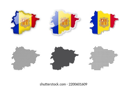 Andorra - Colección de mapas. Seis mapas de diferentes diseños. Conjunto de ilustraciones vectoriales