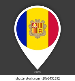 Andorra marker icon on dark grey background. Andorra pin icon isolated on barely dark background.