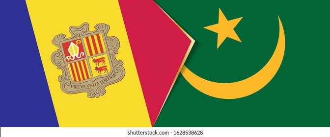 Andorra and Mauritania flags, two vector flags symbol of relationship or confrontation.