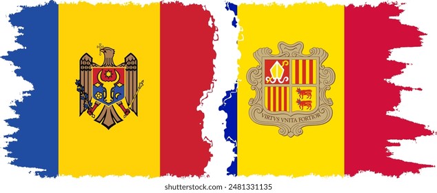 Andorra and Moldova grunge flags connection, vector