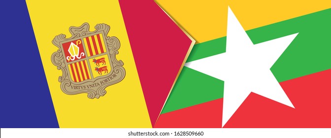 Andorra and Myanmar flags, two vector flags symbol of relationship or confrontation.