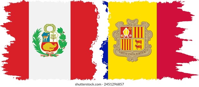 Andorra and Peru grunge flags connection, vector