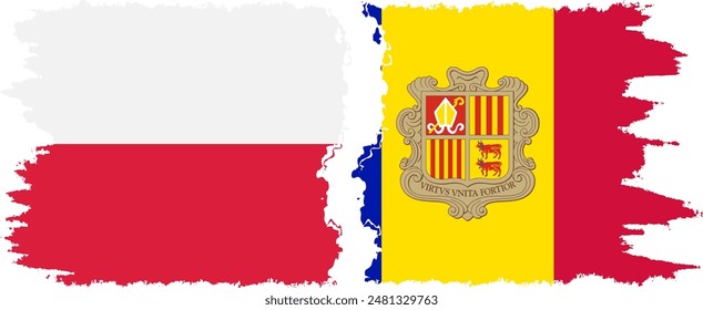 Andorra and Poland grunge flags connection, vector