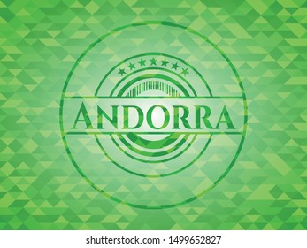 Andorra realistic green emblem. Mosaic background. Vector Illustration. Detailed.